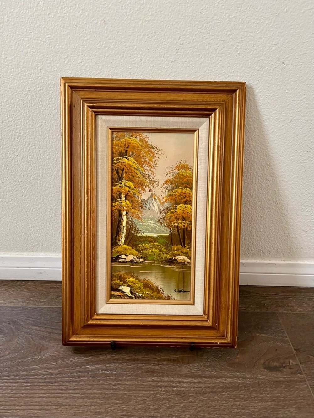 Gold Framed Autumn Landscape Wall Art signed William 12/18 inch
